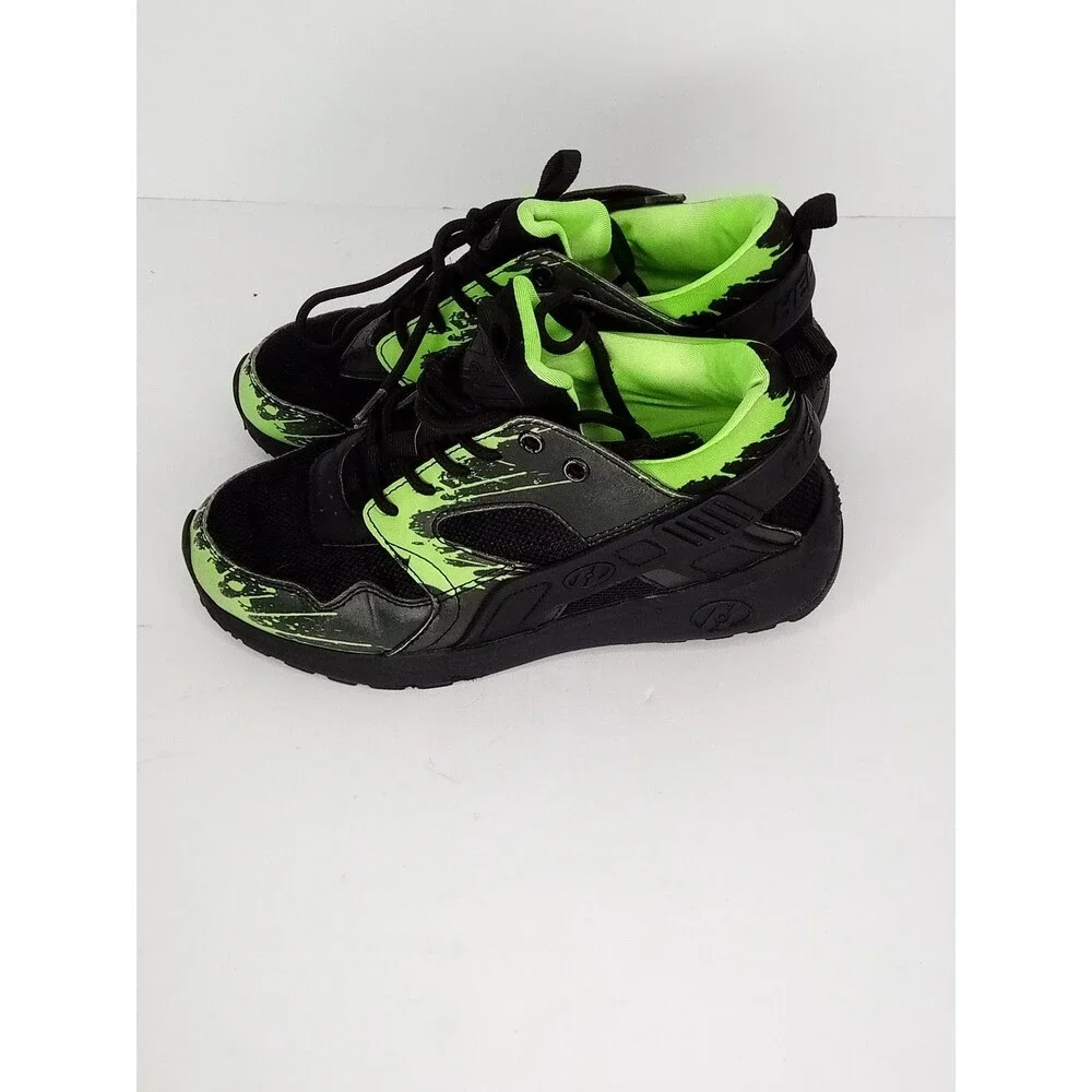 Heelys Force Wheeled Shoes Mens Youth 4 Black Neon Green Sneakers Needs Laces